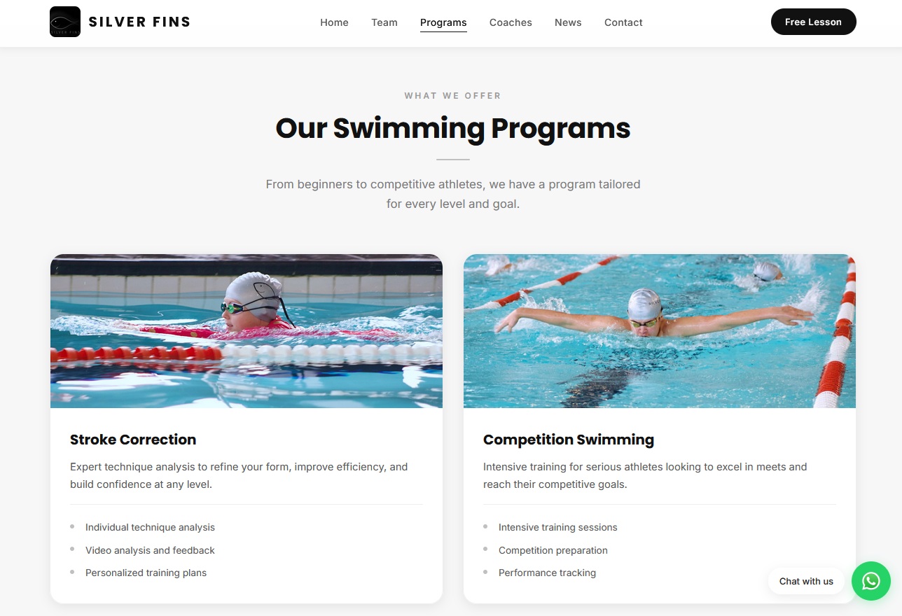 Swim Silver Fin website screenshot